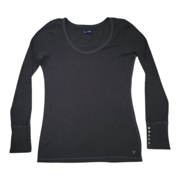 American Eagle Black Ribbed Long Sleeve Tee - Picture 2 of 5